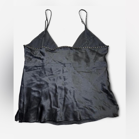 Y2K Elegant Black Satin Tank Top with Stud Accents - Picture 6 of 7